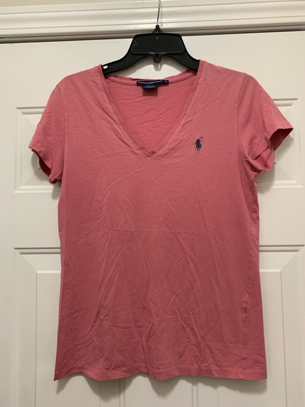 4/$10 Ralph Lauren 100% Cotton Pink V-Neck Short Sleeve Tee Size Large